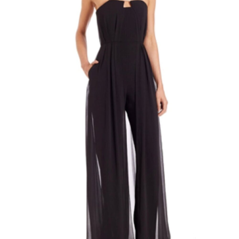 HALSTON Heritage Black Crepe Georgette Cocktail Jumpsuit Sz 6